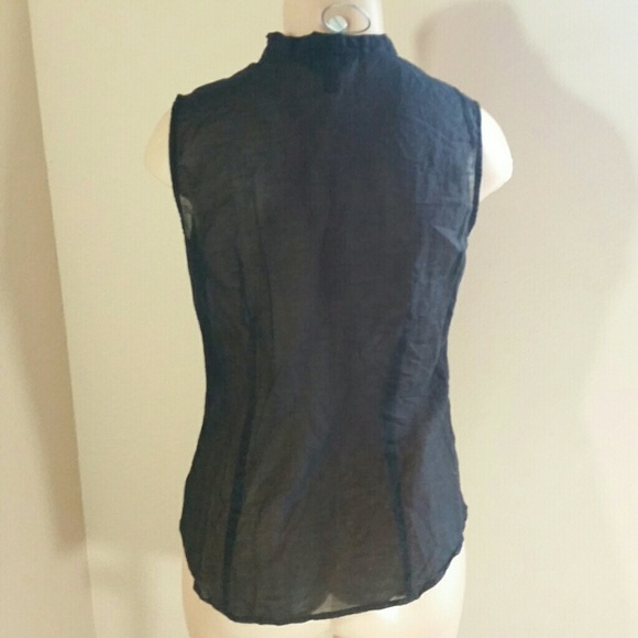 Translucent Sleeveless Black Collared Button Down - Picture 5 of 8